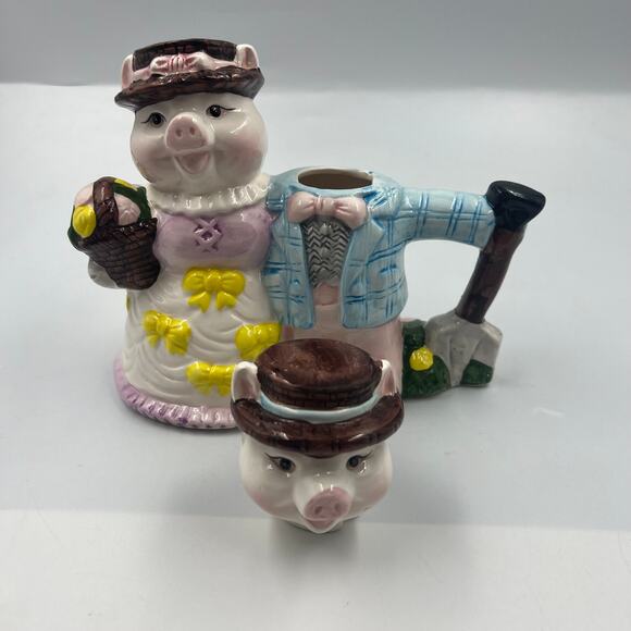 Vintage Ceramic Dressed Pigs Decorative Teapot Set Mr & Mrs Pig Fairytale - Picture 6 of 10